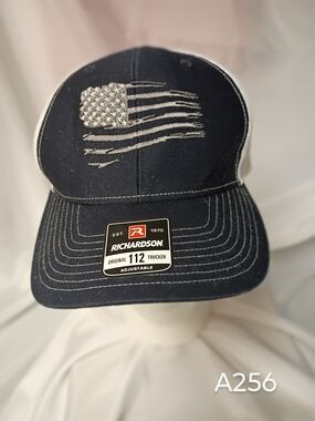 A256 Kicks For Gents Black Trucker Hat with Distressed American Flag